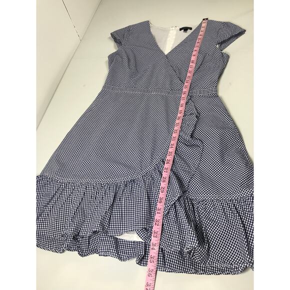 J.Crew Women's 8 Faux Wrap Ruffle Gingham Short Dress Navy White Cottagecore - Picture 11 of 11